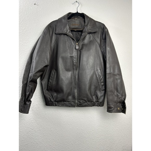 St. John's Bay Mens‎ Black Leather Long Sleeve Bomber Jacket Size Medium Aviator